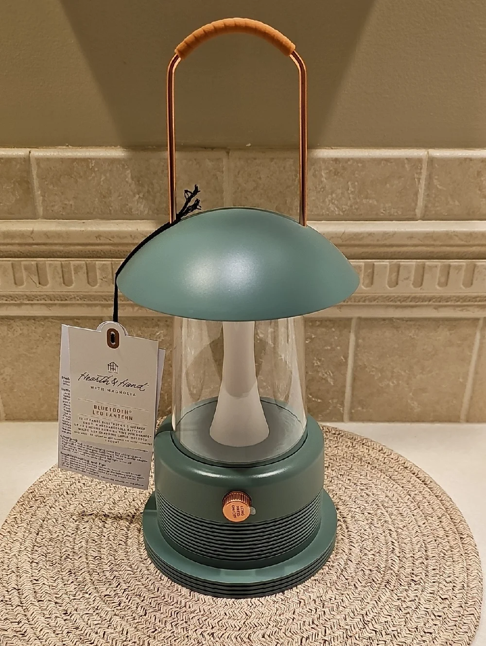 Hearth And Hand Retro Portable Bluetooth Speaker LED Lantern In Sage Green